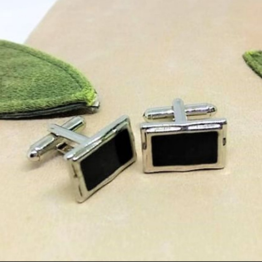 Rectangular Stainless Steel Black Onyx Cuff Links - Picture 2 of 7